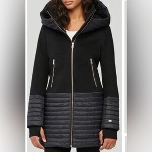 Soia & Kyo Black Avery Mixed-Media Hooded Puffer Coat XXS